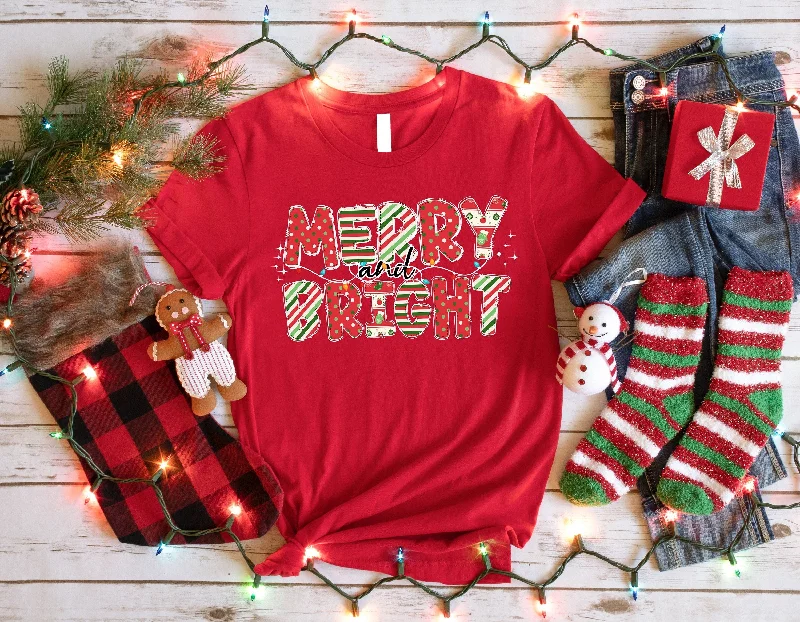 Cute Christmas Shirt - Merry and Bright Tee with Christmas Lights - Cozy Winter Holiday Top - Merry Christmas Shirt - Merry And Bright G145