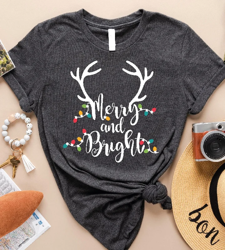 Merry And Bright Shirt, Christmas T-Shirt, Christmas Light Shirt, New Year Shirts, Family Christmas T-Shirts,G172