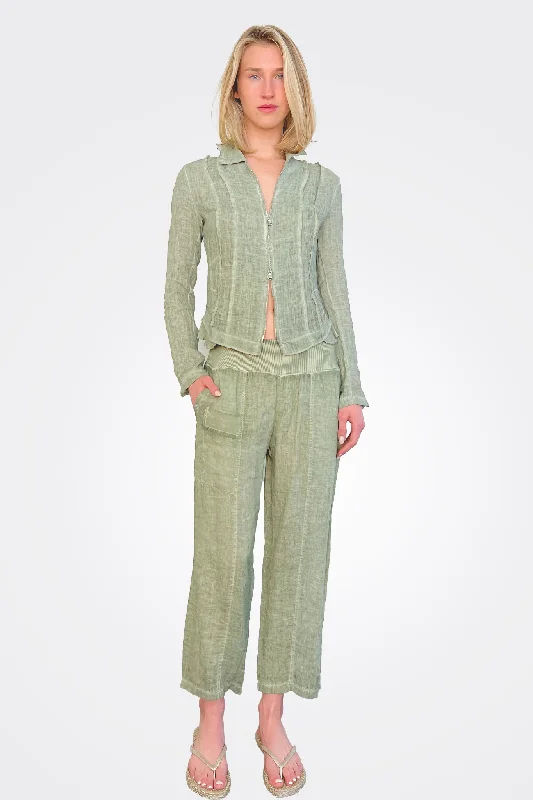 Capri Linen Crop Pant - Cactus