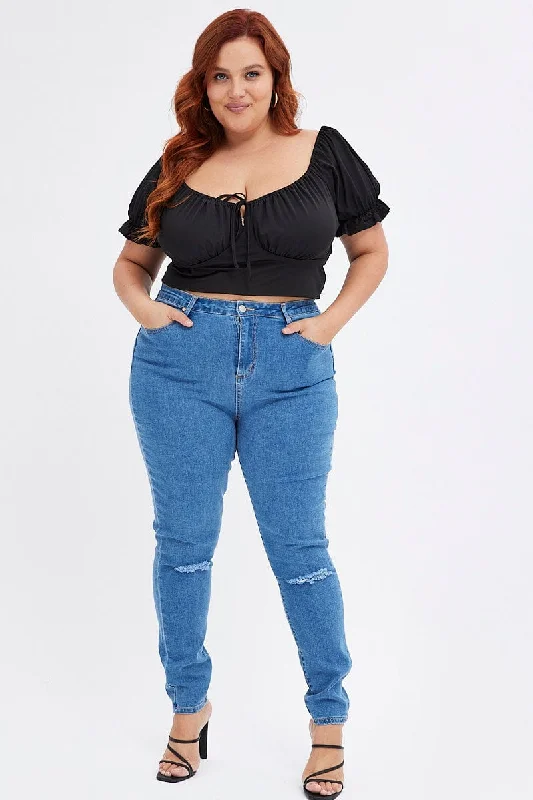 Blue Skinny Denim Jeans High Rise