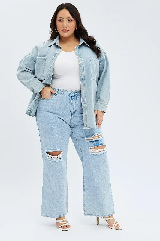 Denim Wide Leg Denim Jeans High Rise