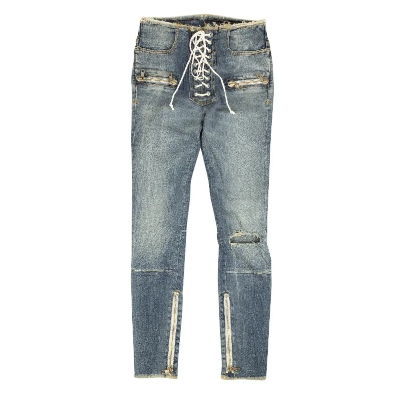 Unravel Project Lace Up Denim Skinny Jeans - Blue