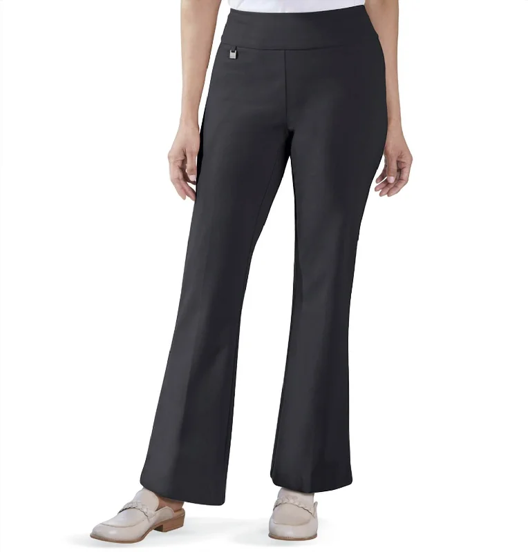 Wide Band Elastic Waist Flare Leg Pant In Black