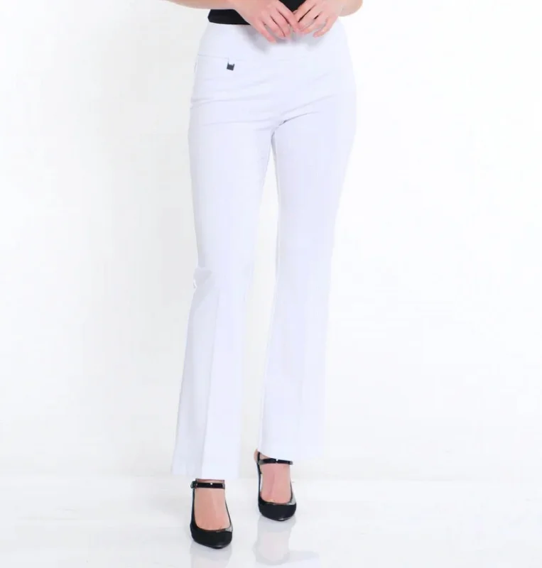 Wide Band Elastic Waist Flare Leg Pant In White