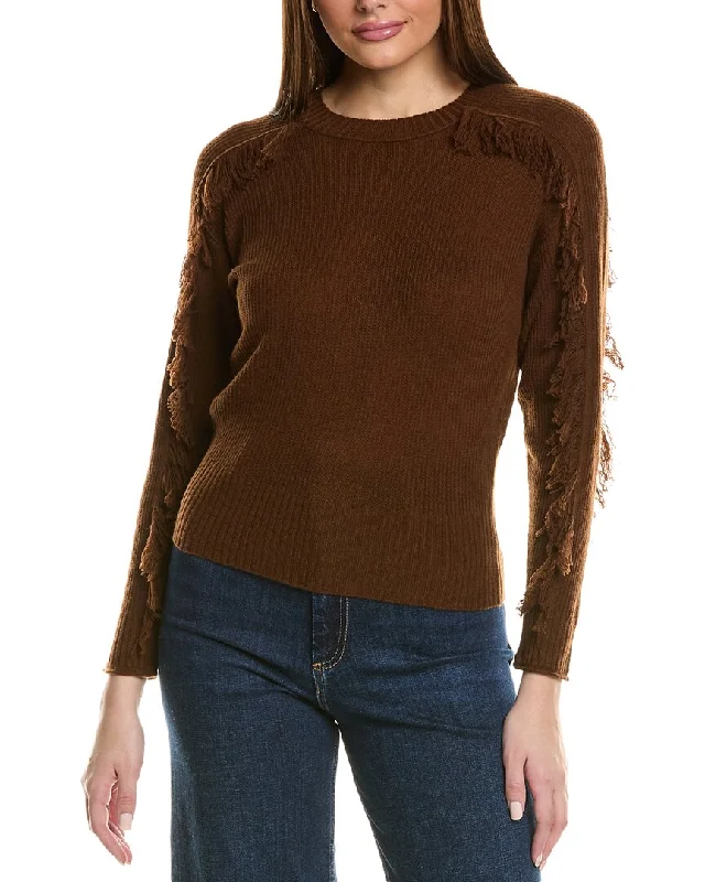 Hannah Rose Fringe Sleeve Wool & Cashmere-Blend Sweater