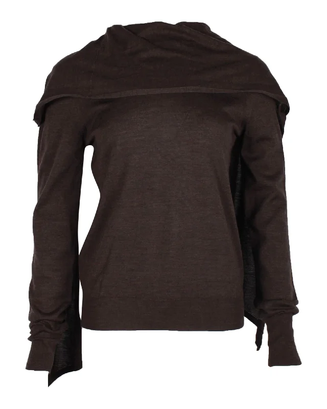 Hermès Draped Long-Sleeve Knit Top in Brown Wool