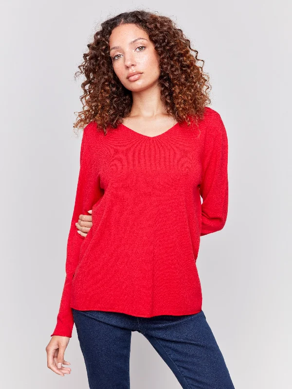 Basic V-Neck Sweater - Cranberry