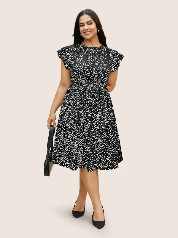 Leopard Print Frill Trim Cap Sleeve Dress