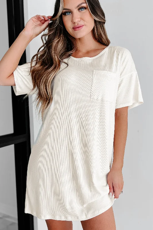 Ribbed T-Shirt Dress (Ecru Cream)