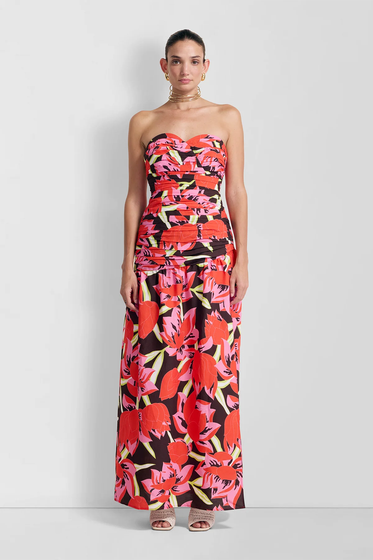 The Wolf Gang Dolcie Strapless Maxi Dress - Rojo Print