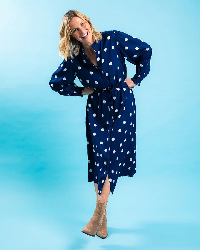 Elm Dotti Dress Navy Spot Print