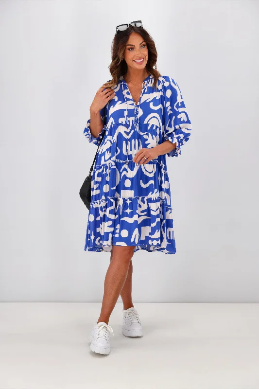 New U Collection Tara 3/4 Sleeve Dress Blue