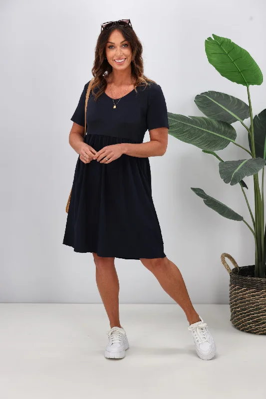 Shine On Label Amara Rib Bodice Dress Navy