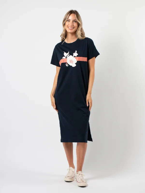 Stella + Gemma Maxie T-Shirt Dress Navy Rose Floral With Stripe