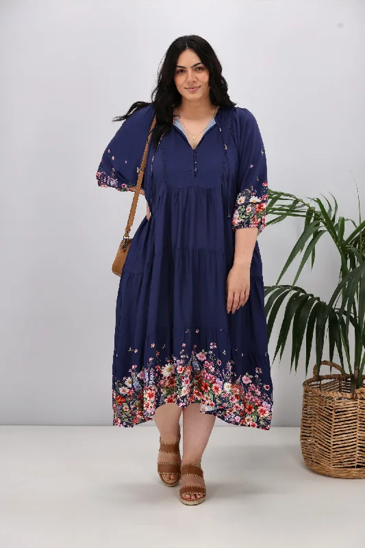 Sunday Boho Zephyr Dress Navy Floral