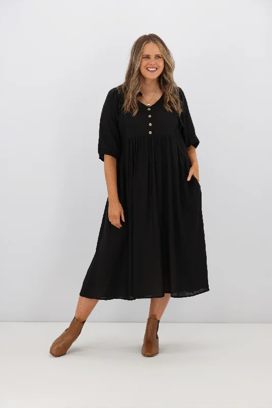 Willow & Tree Olive Peasant Dress Black