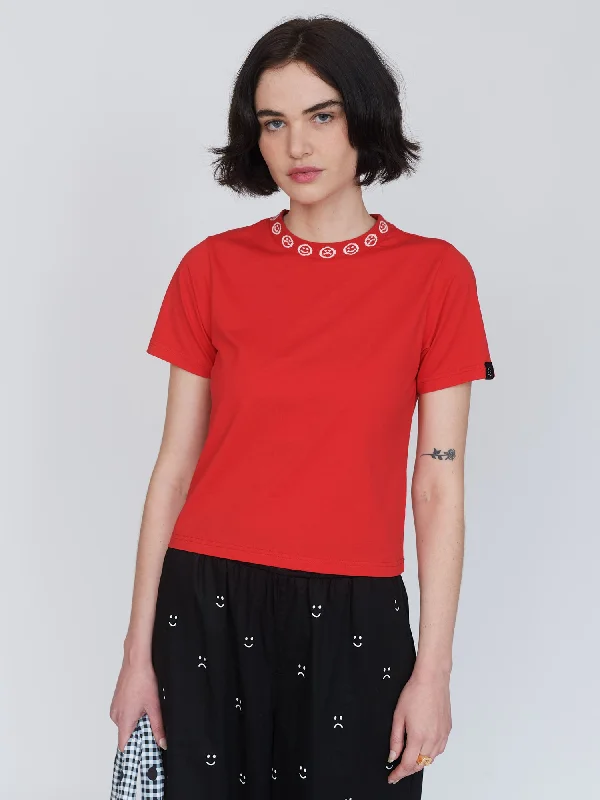 Red Jacquard Collar Fitted Tee